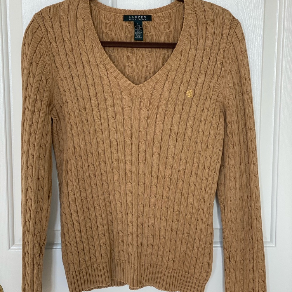 Ralph Lauren Cable Knit Sweater Sz L Camel Color